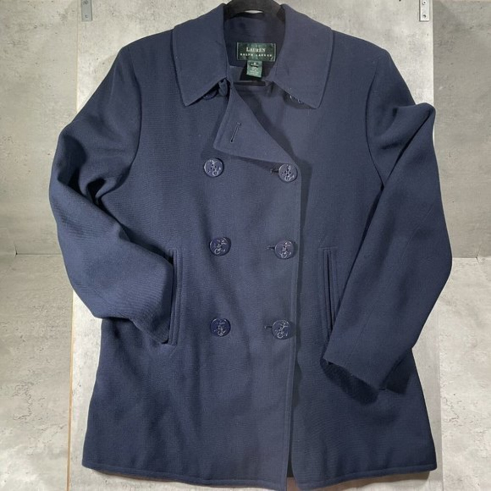 Vintage Lauren Ralph Lauren Womens Double-Breasted Blazer Navy Blue Size 6 USA